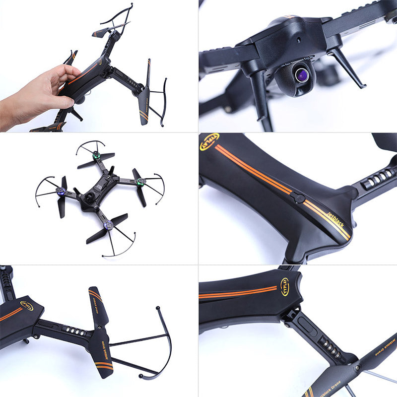 Jetblack Selfie Foldable Drone Quadcopter Helicopter Frame Compact Smart FPV Drones with HD Camera Portable Photography Video