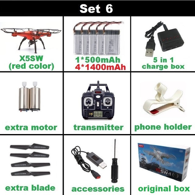 SYMA X5SW FPV Drone X5C Upgrade WiFi Camera Real Time Video RC Quadcopter 2.4G 6-Axis Quadrocopter With 5 Battery