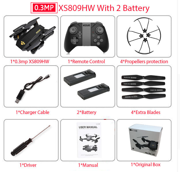 RC Dron Visuo XS809W XS809HW Mini Foldable Selfie Drone with Wifi FPV 0.3MP or 2MP Camera Altitude Hold Quadcopter Vs JJRC H37