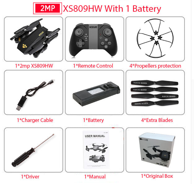 RC Dron Visuo XS809W XS809HW Mini Foldable Selfie Drone with Wifi FPV 0.3MP or 2MP Camera Altitude Hold Quadcopter Vs JJRC H37