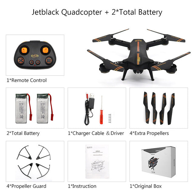 Jetblack Selfie Foldable Drone Quadcopter Helicopter Frame Compact Smart FPV Drones with HD Camera Portable Photography Video
