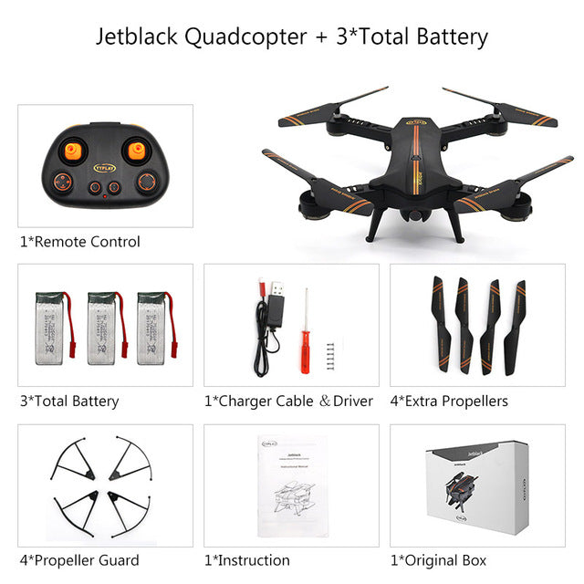 Jetblack Selfie Foldable Drone Quadcopter Helicopter Frame Compact Smart FPV Drones with HD Camera Portable Photography Video