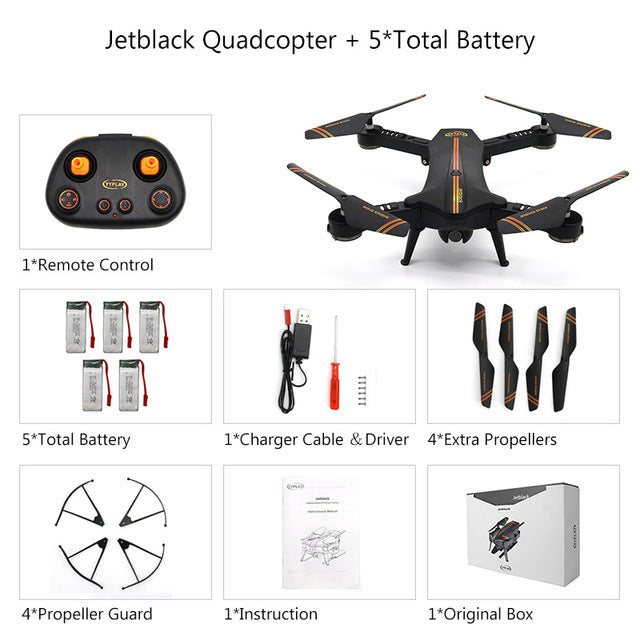 Jetblack Selfie Foldable Drone Quadcopter Helicopter Frame Compact Smart FPV Drones with HD Camera Portable Photography Video