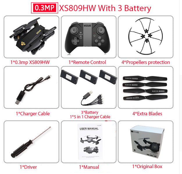 RC Dron Visuo XS809W XS809HW Mini Foldable Selfie Drone with Wifi FPV 0.3MP or 2MP Camera Altitude Hold Quadcopter Vs JJRC H37