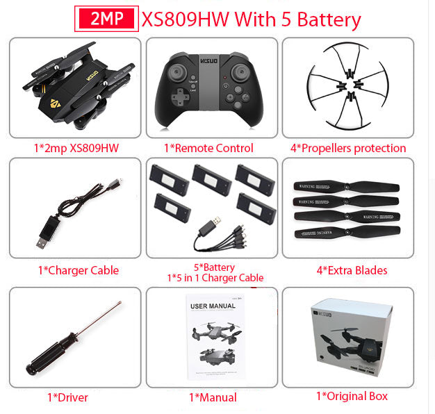 RC Dron Visuo XS809W XS809HW Mini Foldable Selfie Drone with Wifi FPV 0.3MP or 2MP Camera Altitude Hold Quadcopter Vs JJRC H37