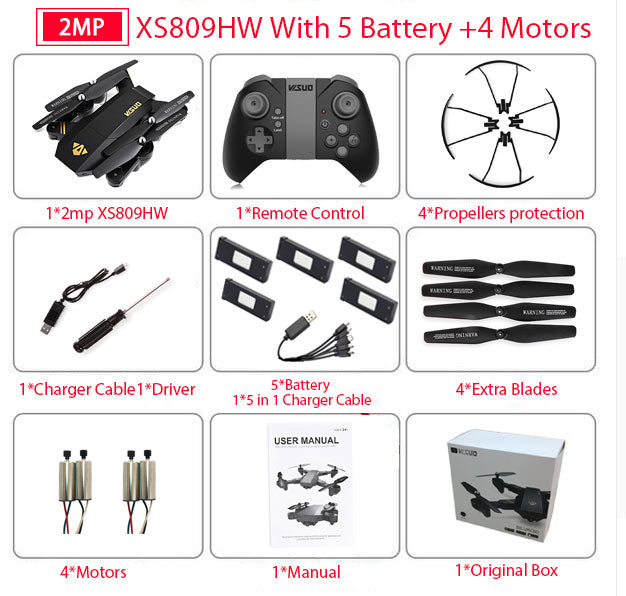 RC Dron Visuo XS809W XS809HW Mini Foldable Selfie Drone with Wifi FPV 0.3MP or 2MP Camera Altitude Hold Quadcopter Vs JJRC H37