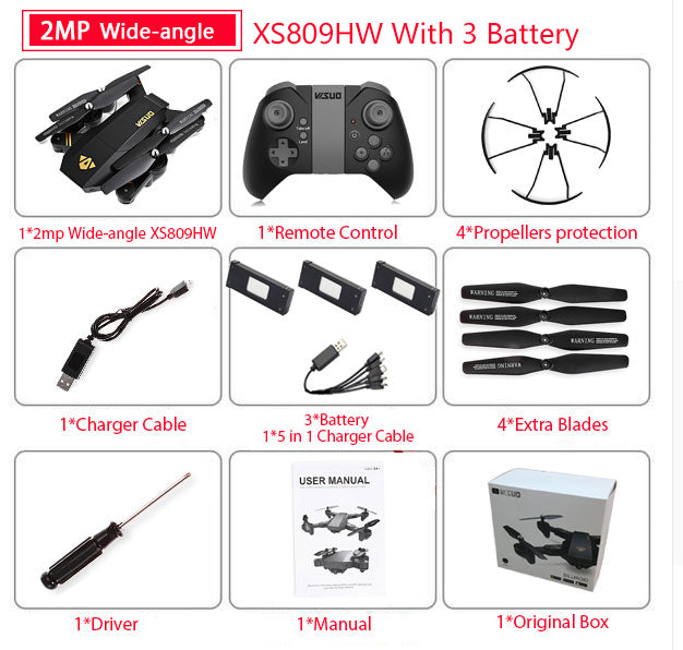 RC Dron Visuo XS809W XS809HW Mini Foldable Selfie Drone with Wifi FPV 0.3MP or 2MP Camera Altitude Hold Quadcopter Vs JJRC H37