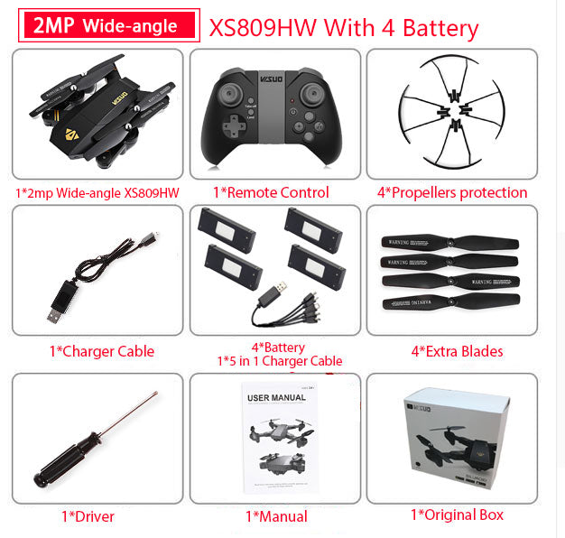 RC Dron Visuo XS809W XS809HW Mini Foldable Selfie Drone with Wifi FPV 0.3MP or 2MP Camera Altitude Hold Quadcopter Vs JJRC H37