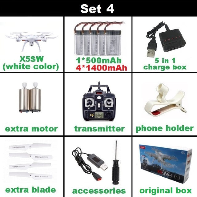 SYMA X5SW FPV Drone X5C Upgrade WiFi Camera Real Time Video RC Quadcopter 2.4G 6-Axis Quadrocopter With 5 Battery