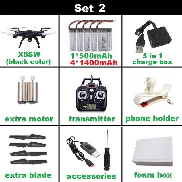 SYMA X5SW FPV Drone X5C Upgrade WiFi Camera Real Time Video RC Quadcopter 2.4G 6-Axis Quadrocopter With 5 Battery