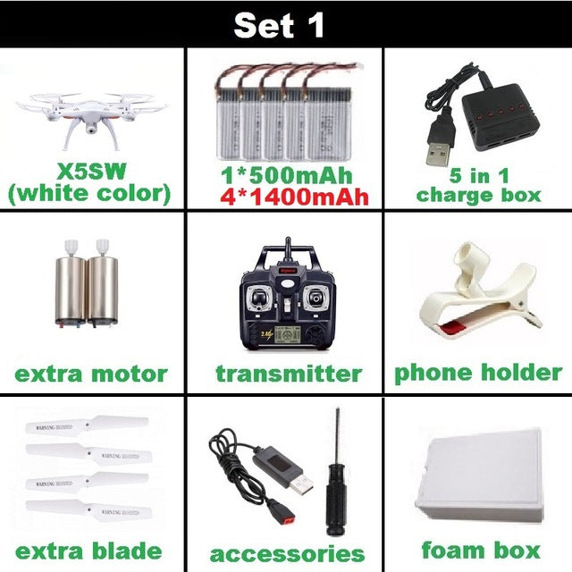 SYMA X5SW FPV Drone X5C Upgrade WiFi Camera Real Time Video RC Quadcopter 2.4G 6-Axis Quadrocopter With 5 Battery