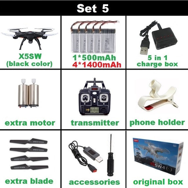 SYMA X5SW FPV Drone X5C Upgrade WiFi Camera Real Time Video RC Quadcopter 2.4G 6-Axis Quadrocopter With 5 Battery