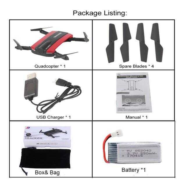 Selfie Drone JXD 523W  JXD 523 Tracker Foldable Mini Rc Drone with Wifi FPV Camera Altitude Hold Headless Mode RC Helicopter