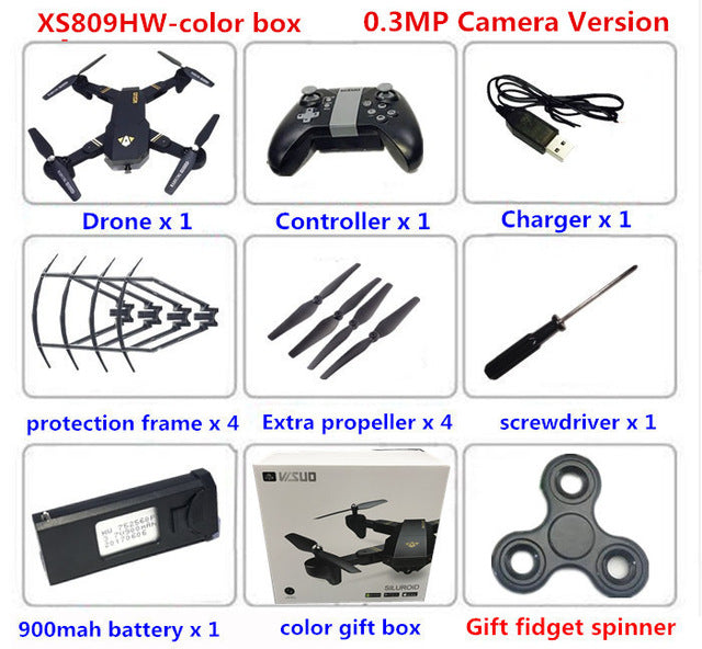 VISUO XS809HW XS809W Wifi FPV 2MP 720P HD Camera Foldable Selfie Drone Altitude Hold RC Quadcopter Drones RC Helicopter VS E58
