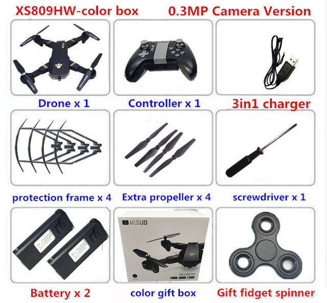 VISUO XS809HW XS809W Wifi FPV 2MP 720P HD Camera Foldable Selfie Drone Altitude Hold RC Quadcopter Drones RC Helicopter VS E58