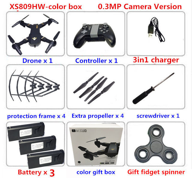 VISUO XS809HW XS809W Wifi FPV 2MP 720P HD Camera Foldable Selfie Drone Altitude Hold RC Quadcopter Drones RC Helicopter VS E58