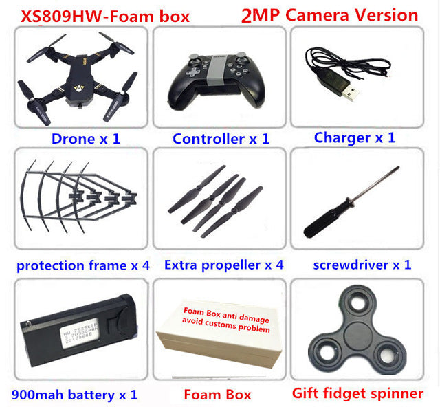VISUO XS809HW XS809W Wifi FPV 2MP 720P HD Camera Foldable Selfie Drone Altitude Hold RC Quadcopter Drones RC Helicopter VS E58