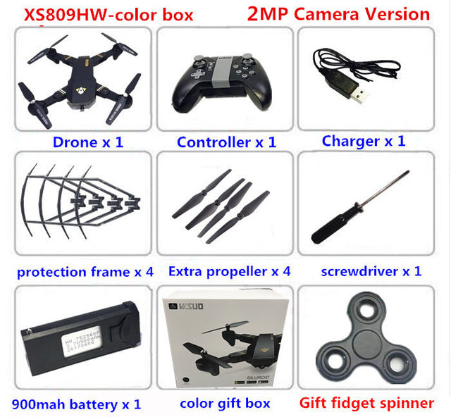 VISUO XS809HW XS809W Wifi FPV 2MP 720P HD Camera Foldable Selfie Drone Altitude Hold RC Quadcopter Drones RC Helicopter VS E58