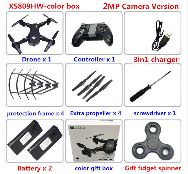 VISUO XS809HW XS809W Wifi FPV 2MP 720P HD Camera Foldable Selfie Drone Altitude Hold RC Quadcopter Drones RC Helicopter VS E58