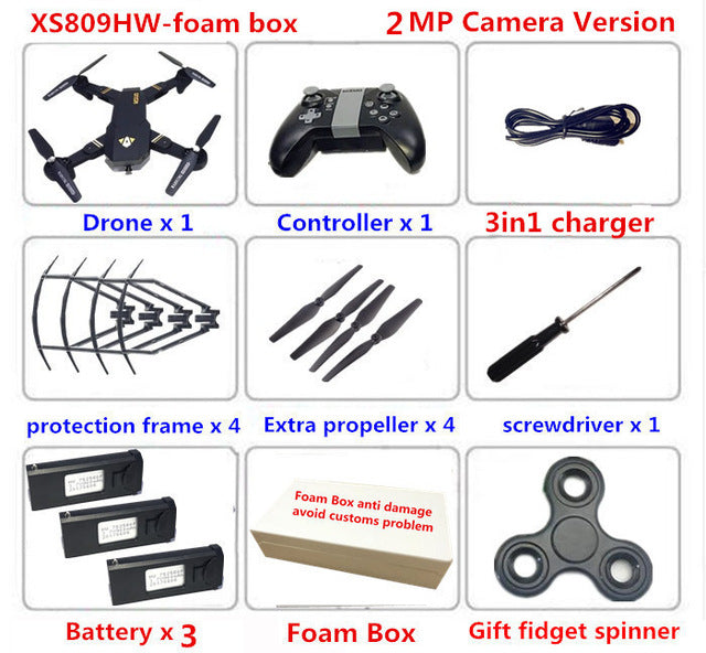 VISUO XS809HW XS809W Wifi FPV 2MP 720P HD Camera Foldable Selfie Drone Altitude Hold RC Quadcopter Drones RC Helicopter VS E58