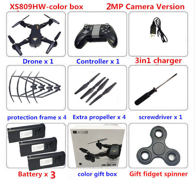 VISUO XS809HW XS809W Wifi FPV 2MP 720P HD Camera Foldable Selfie Drone Altitude Hold RC Quadcopter Drones RC Helicopter VS E58