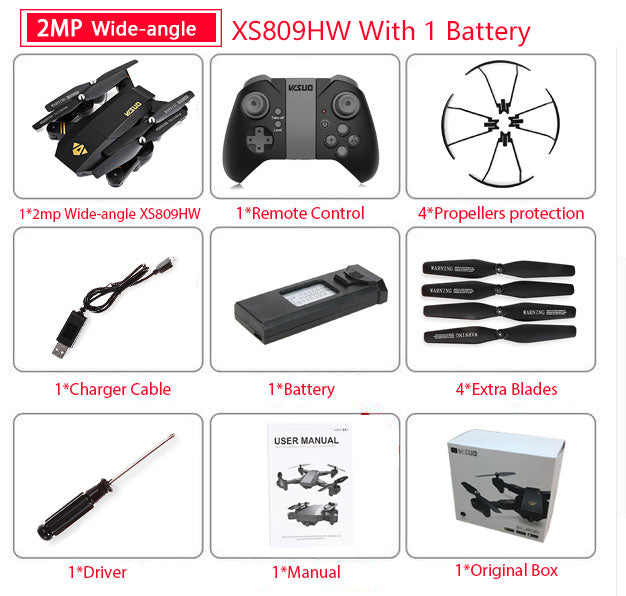 RC Dron Visuo XS809W XS809HW Mini Foldable Selfie Drone with Wifi FPV 0.3MP or 2MP Camera Altitude Hold Quadcopter Vs JJRC H37