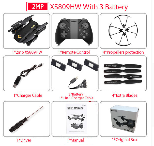 RC Dron Visuo XS809W XS809HW Mini Foldable Selfie Drone with Wifi FPV 0.3MP or 2MP Camera Altitude Hold Quadcopter Vs JJRC H37