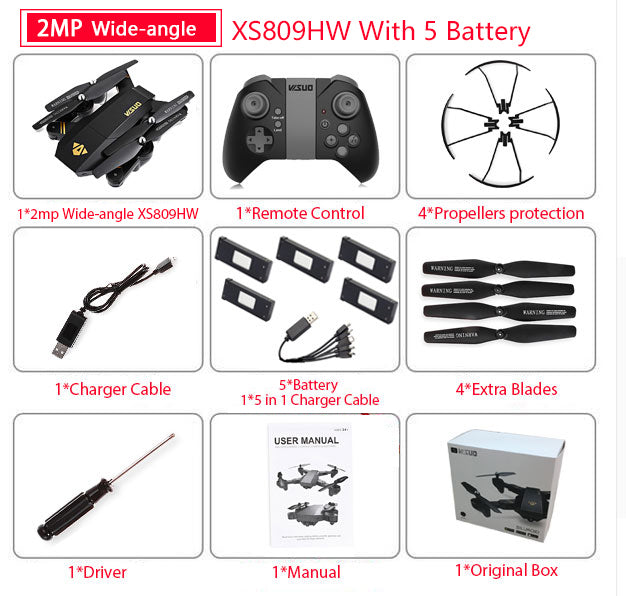 RC Dron Visuo XS809W XS809HW Mini Foldable Selfie Drone with Wifi FPV 0.3MP or 2MP Camera Altitude Hold Quadcopter Vs JJRC H37