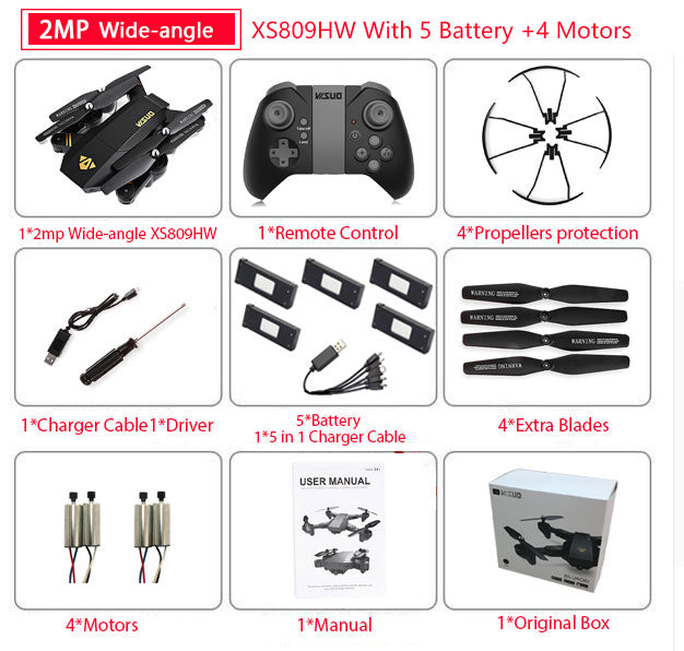 RC Dron Visuo XS809W XS809HW Mini Foldable Selfie Drone with Wifi FPV 0.3MP or 2MP Camera Altitude Hold Quadcopter Vs JJRC H37