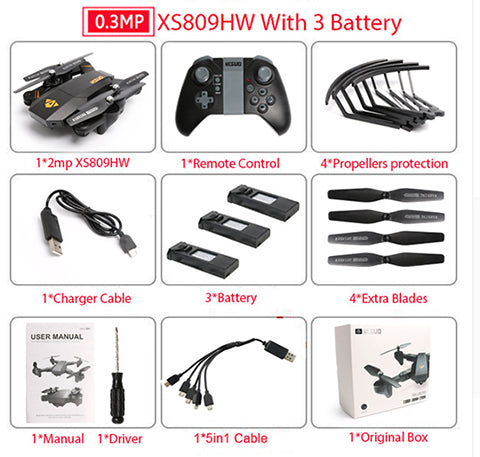 XS809HW PFV RC Quadcopter RC Drone With WIFI Camera 2.4G 6-Axis RTF Headless Mode Altitude Hold Foldable Helicopter Toys VS H47