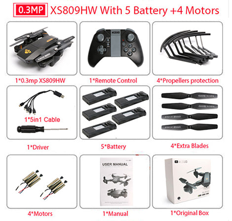 XS809HW PFV RC Quadcopter RC Drone With WIFI Camera 2.4G 6-Axis RTF Headless Mode Altitude Hold Foldable Helicopter Toys VS H47
