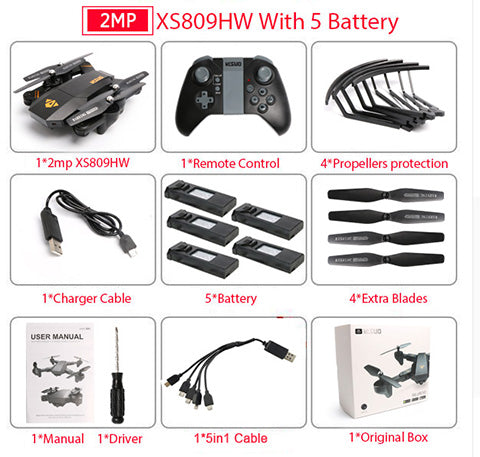 XS809HW PFV RC Quadcopter RC Drone With WIFI Camera 2.4G 6-Axis RTF Headless Mode Altitude Hold Foldable Helicopter Toys VS H47