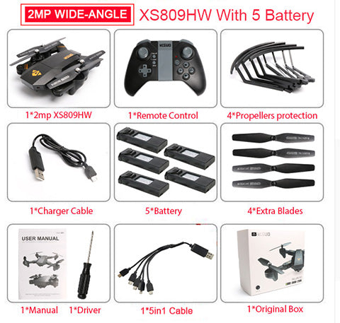 XS809HW PFV RC Quadcopter RC Drone With WIFI Camera 2.4G 6-Axis RTF Headless Mode Altitude Hold Foldable Helicopter Toys VS H47