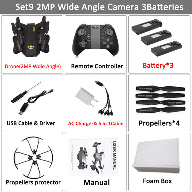 VISUO Xs809HW Xs809W Foldable Drone with Camera HD 2MP Wide Angle WIFI FPV Altitude Hold RC Quadcopter Helicopter VS H47 Dron