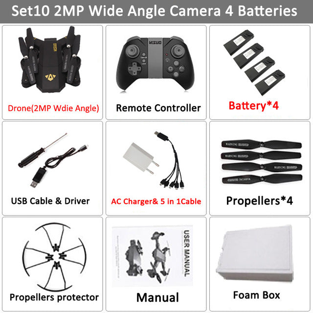 VISUO Xs809HW Xs809W Foldable Drone with Camera HD 2MP Wide Angle WIFI FPV Altitude Hold RC Quadcopter Helicopter VS H47 Dron