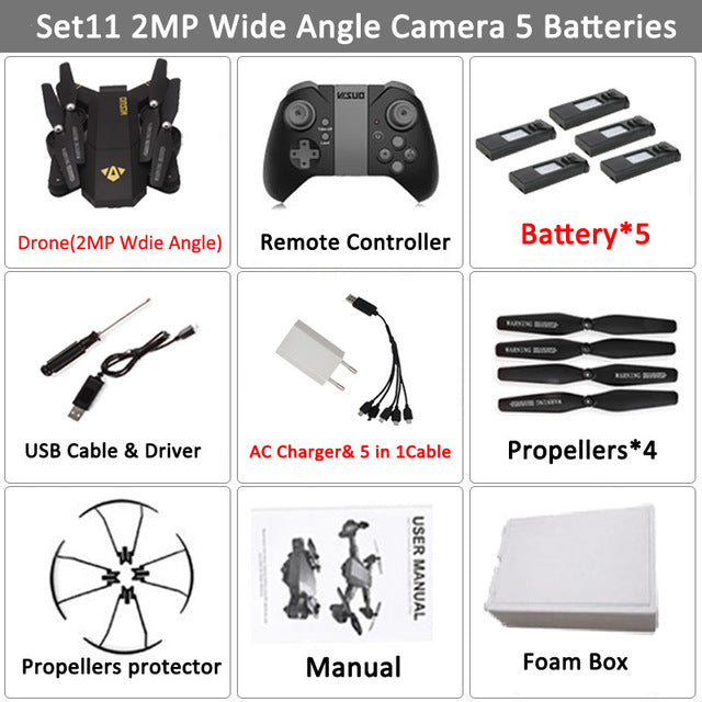 VISUO Xs809HW Xs809W Foldable Drone with Camera HD 2MP Wide Angle WIFI FPV Altitude Hold RC Quadcopter Helicopter VS H47 Dron