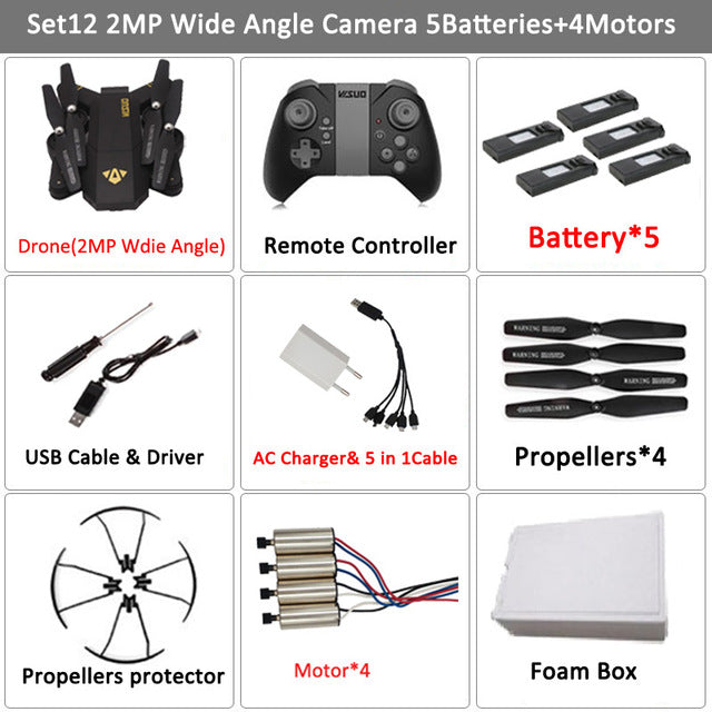 VISUO Xs809HW Xs809W Foldable Drone with Camera HD 2MP Wide Angle WIFI FPV Altitude Hold RC Quadcopter Helicopter VS H47 Dron