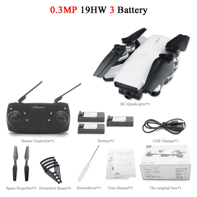 19HW RC Selfie Drone With 0.3mp/2mp HD WIFI FPV  Camera 6-Axis RC Helicopter Real Time Quadcopter vs Visuo XS809HW Eachine E58